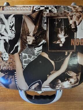 Vintage Hard Shell Suitcase with Retro Graphic Design